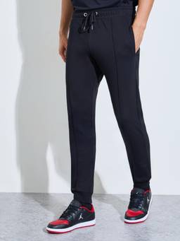 Styli - Men Black Solid Drawstring-Waist Regular-Fit Full-Length Joggers