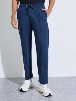 Styli - Men Navy Blue Solid Drawstring Waist Relaxed Regular Trackpant