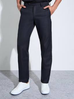 Styli - Men Black Solid Regular Fit Formal Stretch Chinos