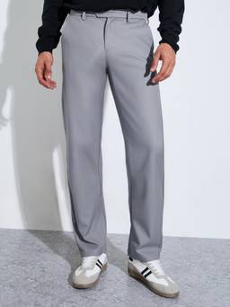 Styli - Men Grey Solid Regular Fit Formal Stretch Chinos