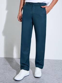Styli - Men Teal Solid Regular Fit Formal Stretch Chinos
