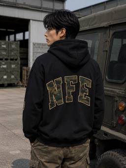 Bene Kleed - Men Black Badged Relaxed Fit Hoodie