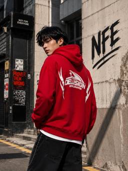 Bene Kleed - Men Red Graphic Relaxed Fit Hoodie