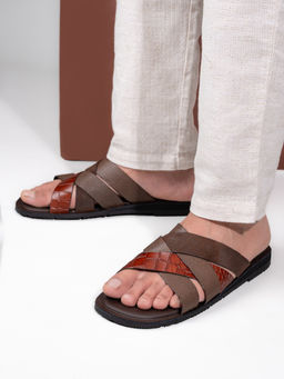 Alberto Torresi - Men 272 Trendy Non Stitched Strap Leather Slippers