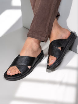 Alberto Torresi - Men Deriko Black Genuine Leather Sandals