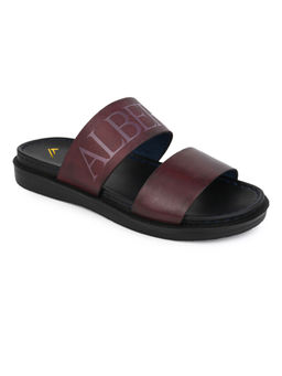 Alberto Torresi - Men Pvc Printed Branding Textured Burgundy Leather Slippers