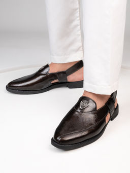 Alberto Torresi - Men Brown Patent Crinkle Peshawari Sandals