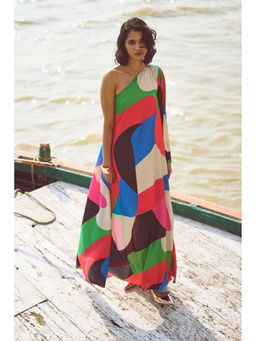 dash and dot - Abstract Single Sleeve Gown