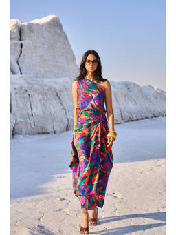 dash and dot - Abstract Printed Drape Top