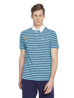 AM SWAN - Mens Stripes Blue Flash-astral Aura Polo T-shirt