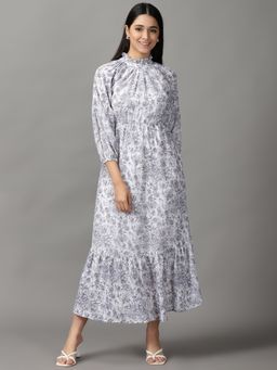 SHOWOFF - Womens High Neck Maxi White Floral Dress