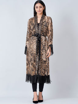 First Resort by Ramola Bachchan - Brown Animal Print Long Kimono (Set of 2)