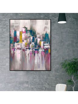 HomeTown - Simon City Scape Glossy Mdf Print Painting, Multicolor 80X100Cm