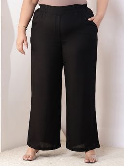 Amydus - Plus Size Black Cotton Linen High Waist Pant