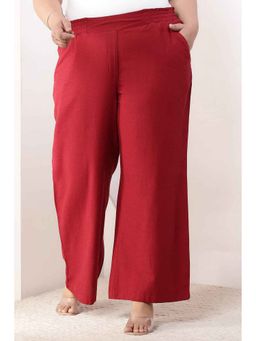 Amydus - Plus Size Maroon Cotton Linen High Waist Pant