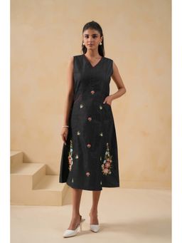 SAVI - Women Black Denim Embroidered Designer Dress