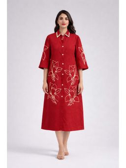 M MARCH LABEL - Women NYU Red Cotton Embroidered Dress