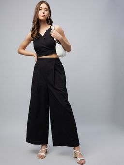 StyleStone - Women's Cotton Linen Black Co-Ord Set