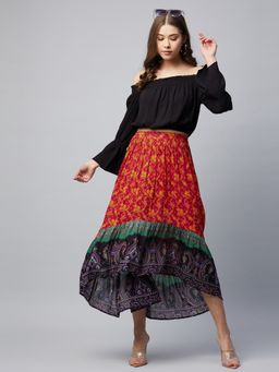 StyleStone - Women's Off Shoulder Cotton Hi-Low Top with Skirt