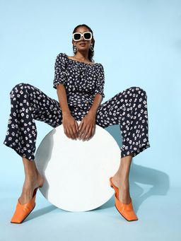 StyleStone - Women's Blue Polyester Off Shoulder Top with Pant