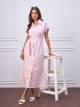 StyleStone - Women's Pink Stripe Cotton Maxi Dress