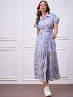 StyleStone - Women's Blue Stripe Cotton Maxi Dress