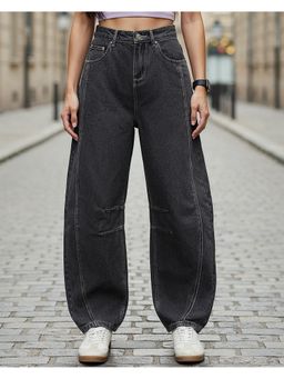 Bewakoof - Women's Black Washed Barrel Fit Jeans