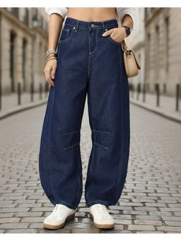 Bewakoof - Women's Blue Washed Barrel Fit Jeans