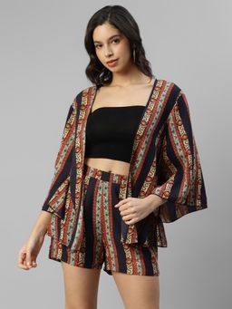 Deebaco - Striped Print Shrug with Shorts Women's Shrug with Shorts