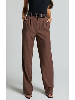 Fnocks - Brown Women's Casual Pant Straight-Leg Trouser