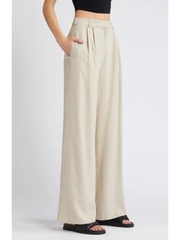 Fnocks - Cream Women's Casual Pant Wide-Leg Trouser