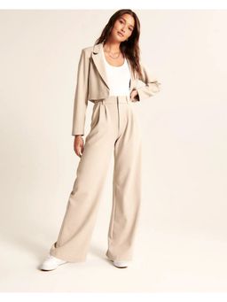 Fnocks - Cream Women's Wide Leg Casual Pant Trouser