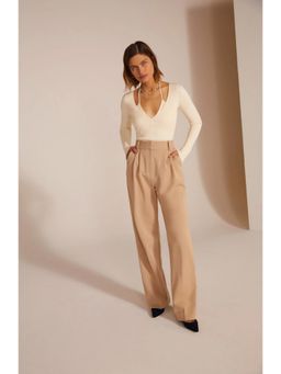Fnocks - Women's Beige Casual Pant Wide-Leg Trouser