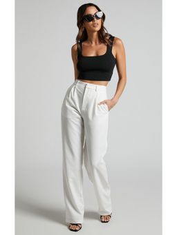 Fnocks - White Women's Casual Pant Straight-Leg Trouser