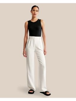 Fnocks - White Women's Wide Leg Casual Pant Trouser