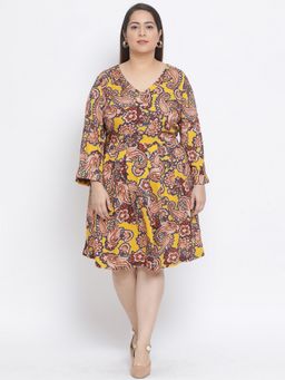 Oxolloxo - Women Multi-Colour Viscose Floral V-Neck Knee Length Dress