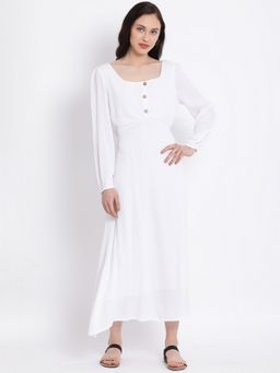 Oxolloxo - Women White Cotton Solid Square Neck Maxi Dress