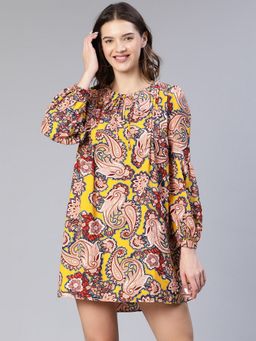 Oxolloxo - Women Multi-Colour Viscose Printed Round Neck Mini Dress