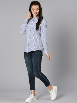 Oxolloxo - Light Blue Striped Print Women Formal Shirt