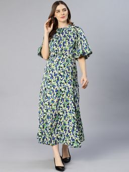Oxolloxo - Women Multi-Colour Polyester Floral Round Neck Maxi Dress