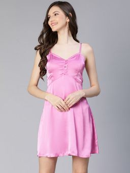 Oxolloxo - Women Purple Satin Solid Shoulder Straps Mini Dress