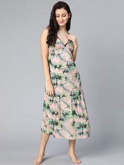 Oxolloxo - Women Multi-Colour Viscose Printed Shoulder Straps Midi Dress