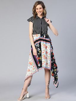 Oxolloxo - Women Multi-Colour Polyester Floral Collar Neck Midi Dress