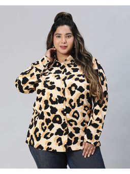 Oxolloxo - Women Plus Size Multicolour Animal Print Collared Long Sleeve Shirt
