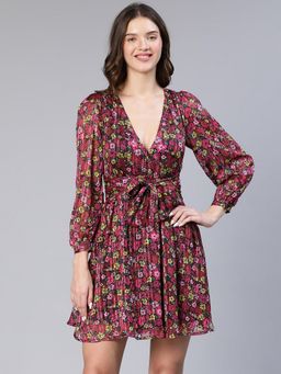 Oxolloxo - Women Multi-Colour Polyester Floral Print Mini Dress