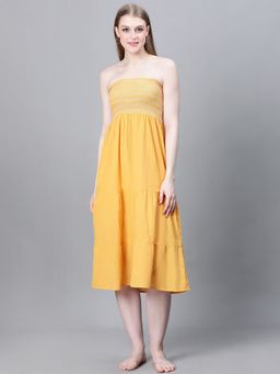 Oxolloxo - Women Yellow Cotton Solid Strapless/Tube Maxi Dress