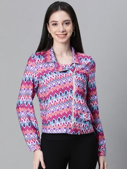 Oxolloxo - Women Multicolour Printed with Lining Zipped Long Sleeve Bomber Jacket
