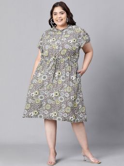 Oxolloxo - Women Multi-Colour Viscose Rayon Floral Round Neck Knee Length Dress