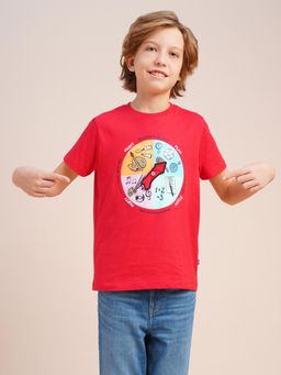 Jack & Jones Junior - Boys Red Graphic Print Cotton T-Shirt