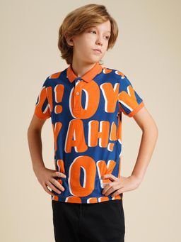 Jack & Jones Junior - Boys Blue Typographic Regular Fit T-Shirt